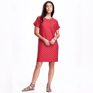 2/$30 Old Navy Linen Blend Red Patterned Mini Dress